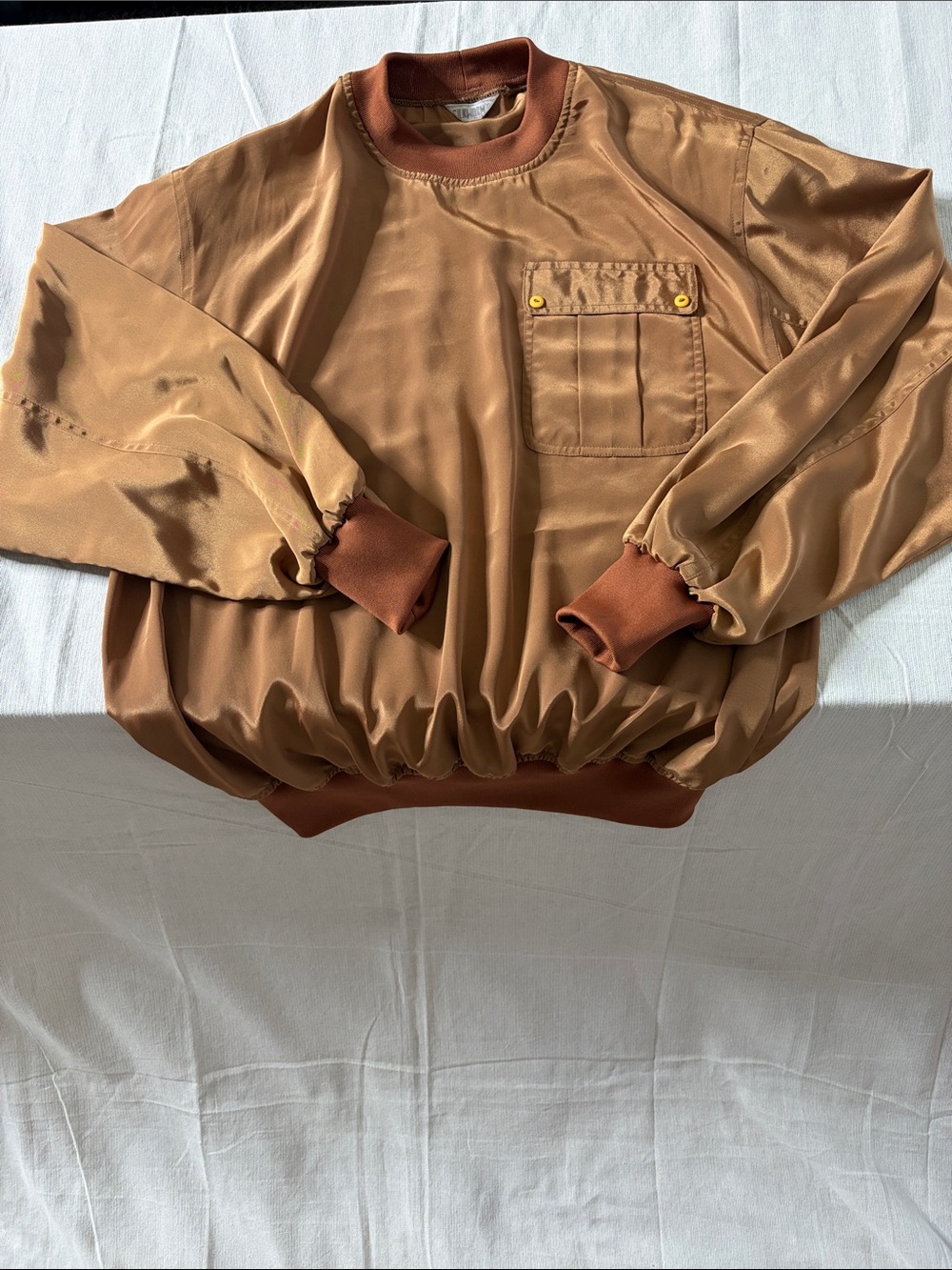 Men's Satin Pullover Sweatshirt in Camel Brown